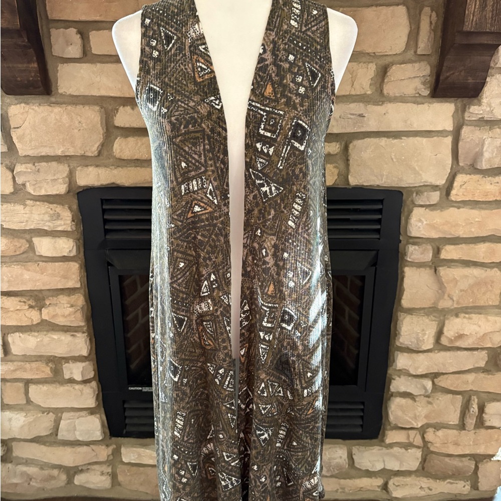 LULAROE-S Joy Olive Green Aztec Duster Vest Cardigan